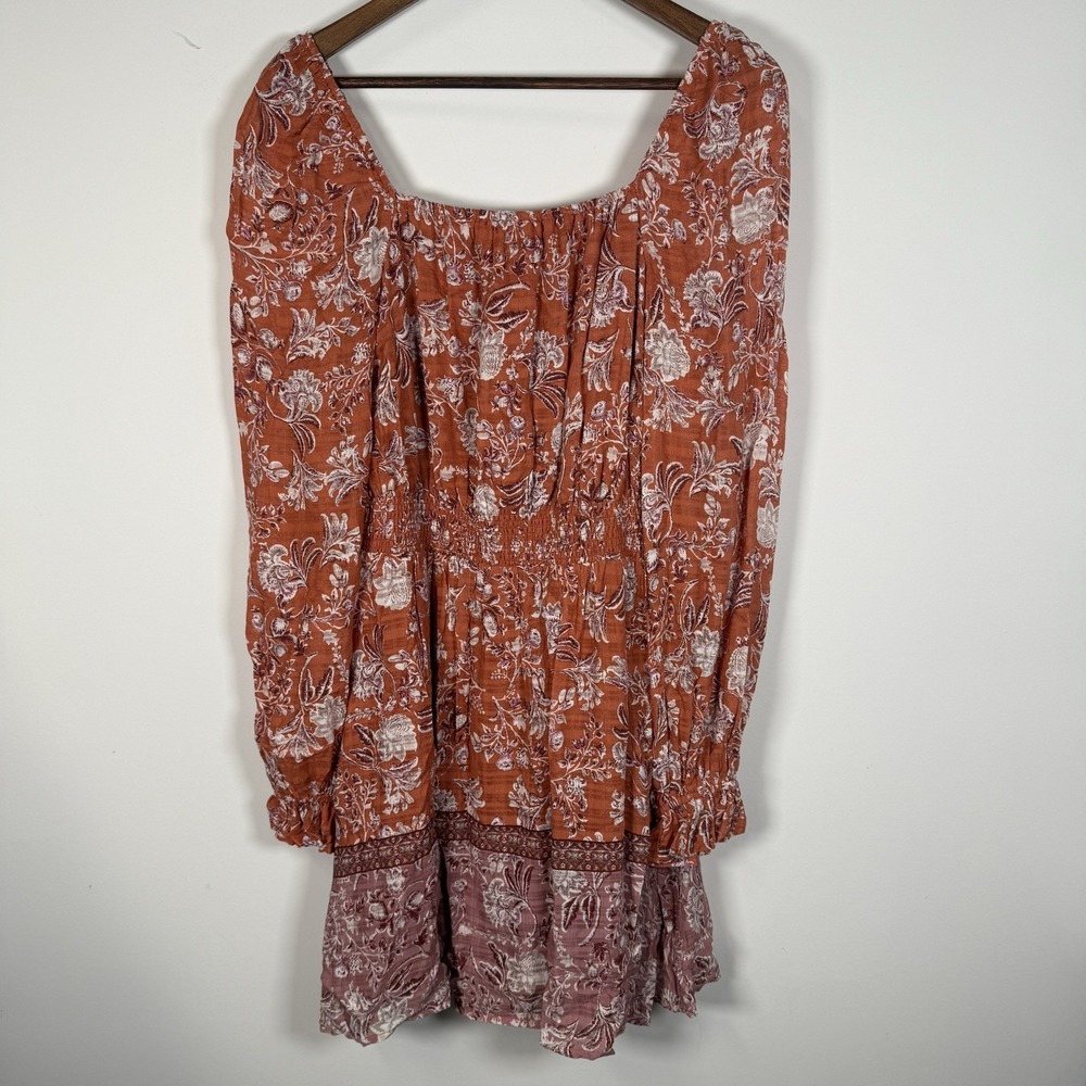 Women's Wonderly Dress Short Peasant Long Sleeve Victorian Burnt Orange Medium